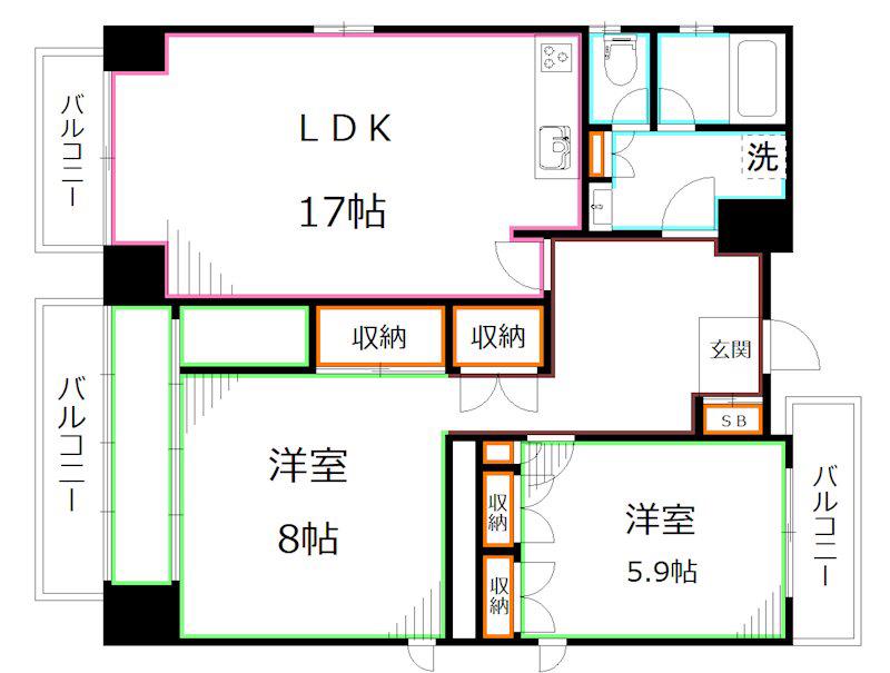 ヴィラ サンヴェール(2LDK/4階)の間取り写真