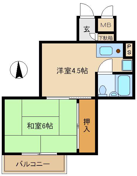 パラツイーナ立花(2K/2階)の間取り写真