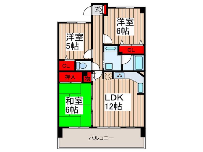 サーパス常盤平(3LDK/2階)の間取り写真