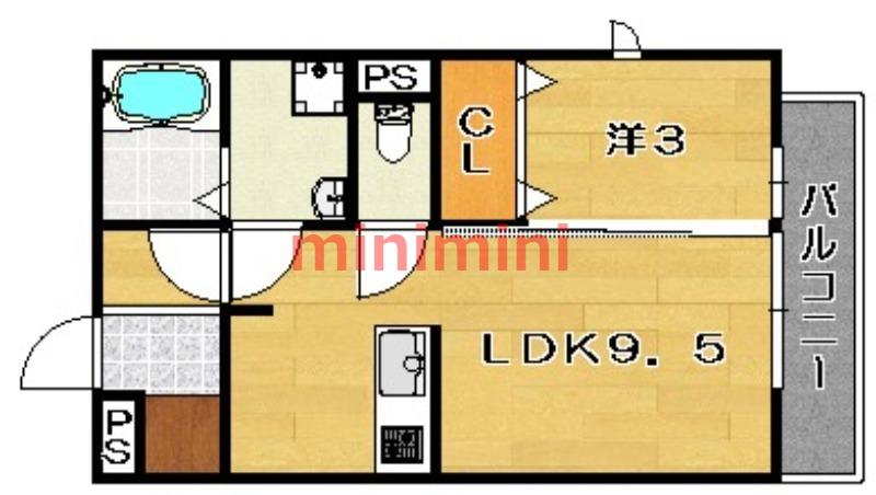ローザンオークス沢良宜(1LDK/2階)の間取り写真