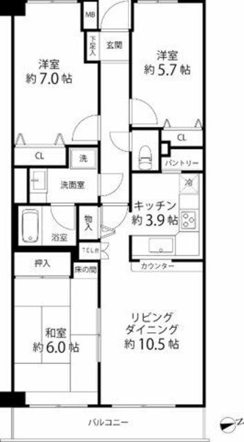 T′S GARDEN横浜岸根公園(3LDK/2階)の間取り写真