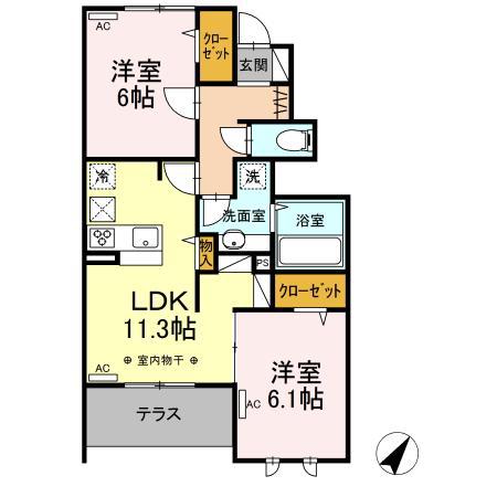 LA MER レミア(2LDK/1階)の間取り写真