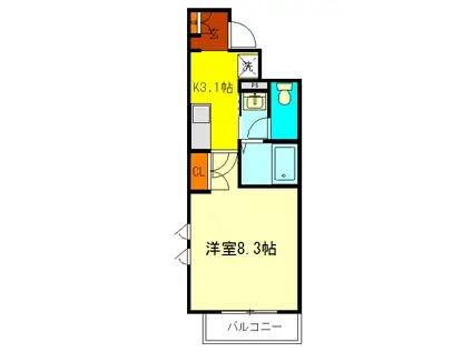 オーク国分寺(1K/2階)の間取り写真