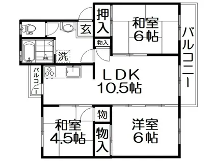 香里三井団地A92棟(3LDK/1階)の間取り写真