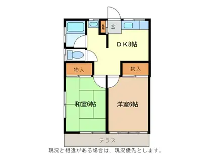 寺沢アパート B(2K/1階)の間取り写真