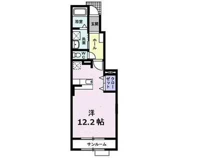 マリオン弐番館B(ワンルーム/1階)の間取り写真