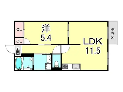 タウニイ塩屋(1LDK/1階)の間取り写真