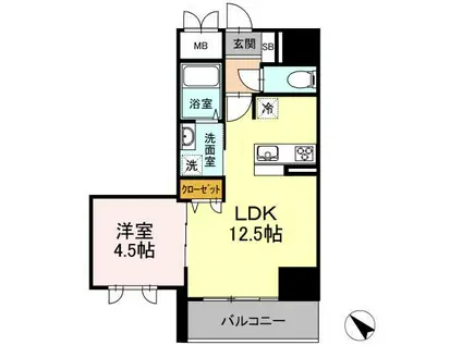 ベイサイドヒルズ関内(1LDK/4階)の間取り写真