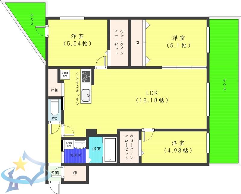 SーRESIDENCE二十四軒AVELIS(3LDK/1階)の間取り写真