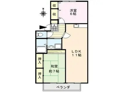 クレール津福I(2LDK/2階)の間取り写真