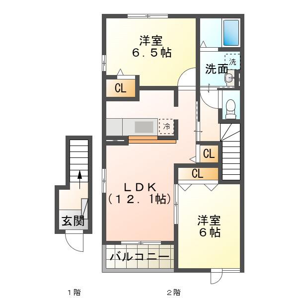 花メゾンB棟(2LDK/2階)の間取り写真