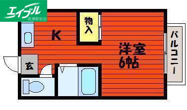 ブルーベル(1K/2階)の間取り写真