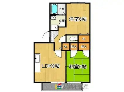 ハイカムール山本(2LDK/3階)の間取り写真