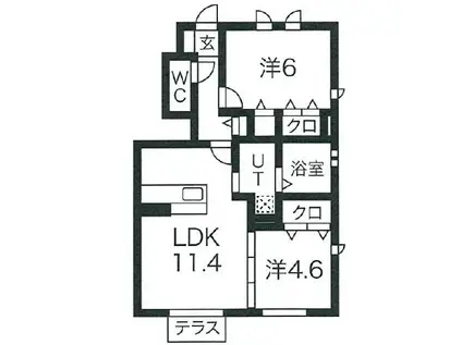 アンソレイエ ファミーユ A棟(2LDK/1階)の間取り写真