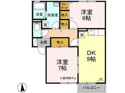 コーポミズーリB(2DK/1階)の間取り写真