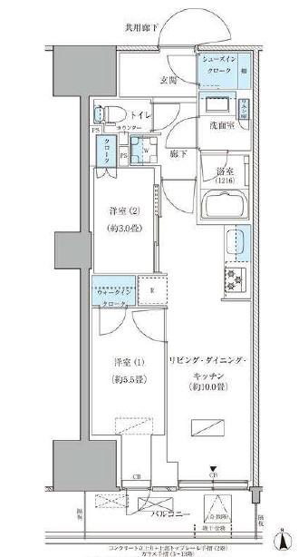 パークアクシス品川天王洲アイル(2LDK/10階)の間取り写真