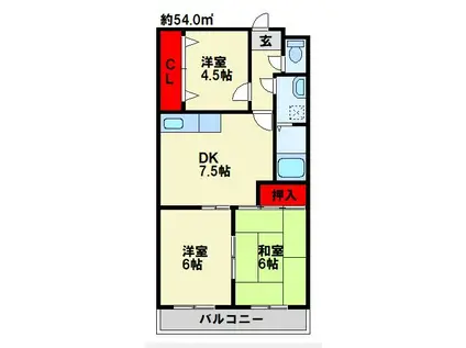 スカイコーポホウシュウエイト小倉南(3DK/5階)の間取り写真