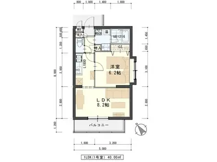 ソレアード小松島II(1LDK/1階)の間取り写真