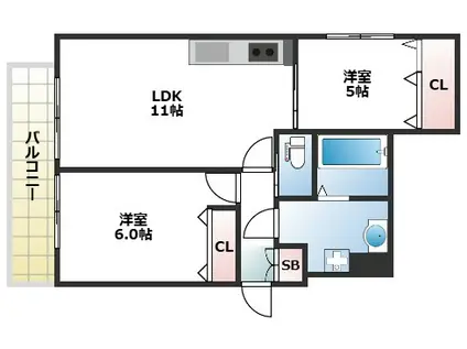 GRADITO東石切(2LDK/1階)の間取り写真