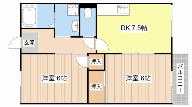 ヴィラK&K(2DK/2階)の間取り写真