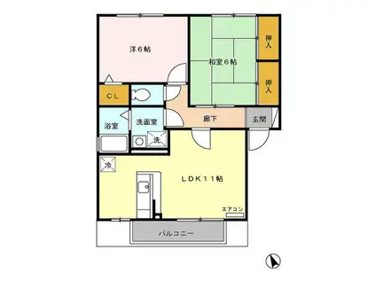 サンフラットB(2LDK/1階)の間取り写真