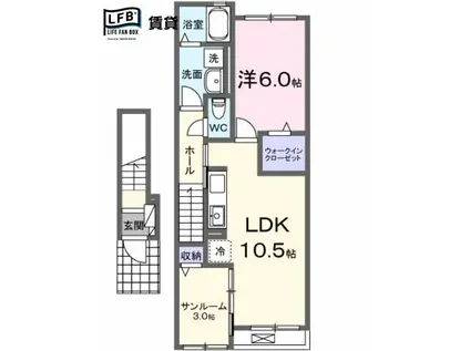 エスパースHOUFU I(1LDK/2階)の間取り写真