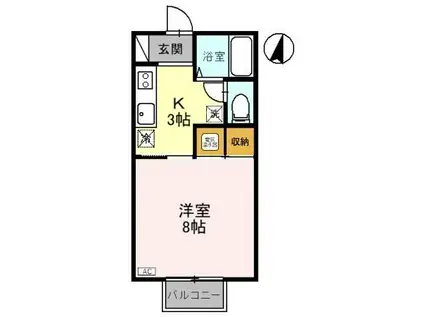 クリア上越(1K/2階)の間取り写真