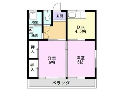 中畑荘2(2DK/2階)の間取り写真