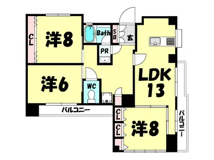メゾン幸(3LDK/4階)の間取り写真
