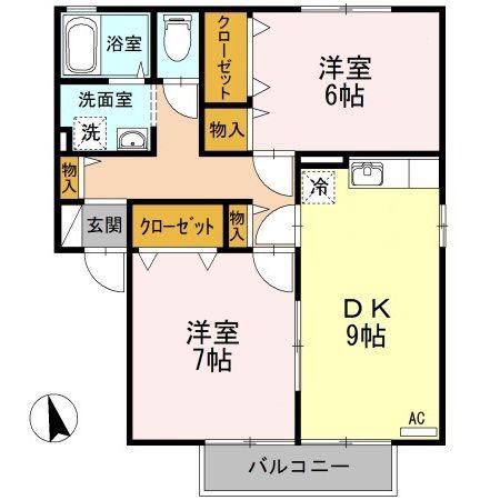 リジェール東山崎B棟(2DK/1階)の間取り写真