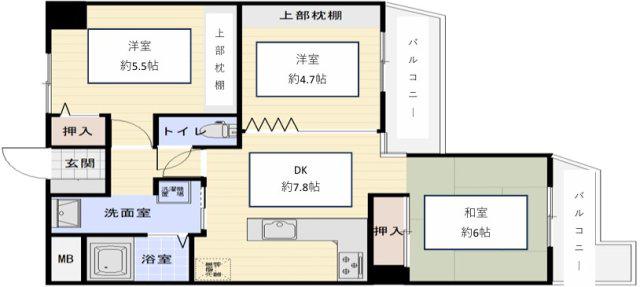 プレステージ姫路妻鹿(3DK/8階)の間取り写真