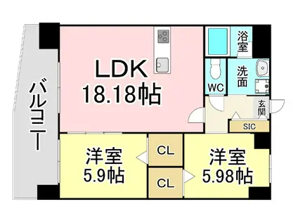プレジデンス ざ 三萩野(2LDK/15階)の間取り写真