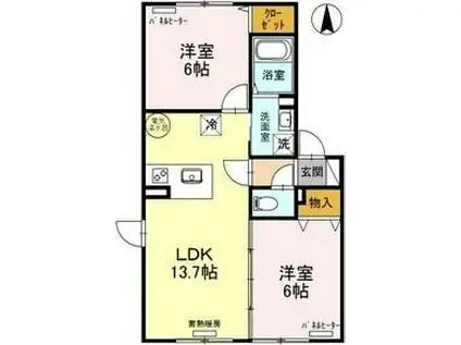 グランドールK II(2LDK/1階)の間取り写真