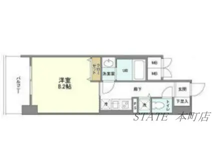 アヴェニール北浜(1K/4階)の間取り写真