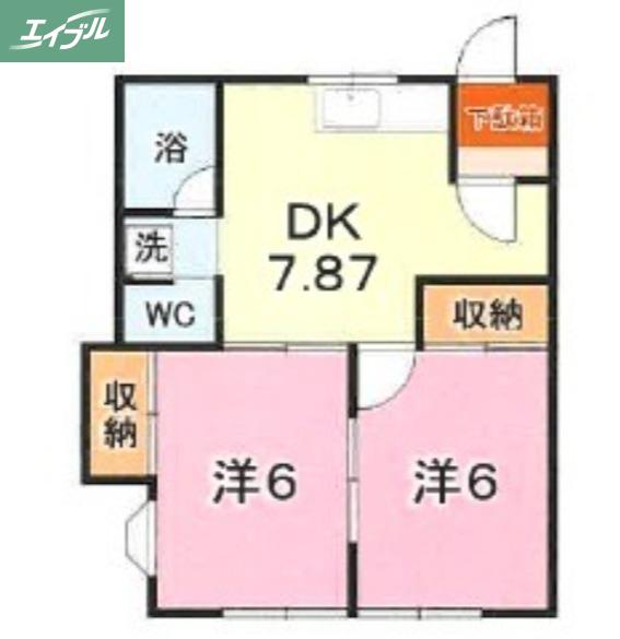 シエントリー胡摩田(2DK/1階)の間取り写真