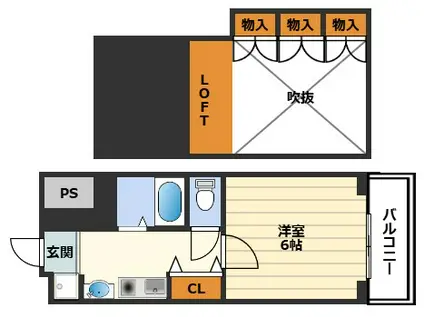 エステムコート梅田茶屋町デュアルスペース(1K/7階)の間取り写真