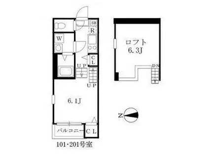ハーモニーテラス愛知町(1K/1階)の間取り写真