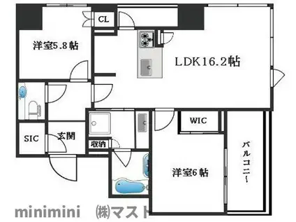 ザ・パークハウス大阪梅田タワー(2LDK/17階)の間取り写真