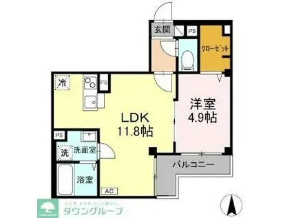 SKEY RESIDENCE井田中ノ町(1LDK/1階)の間取り写真