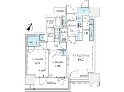ザ・パークハウス高輪タワー(2LDK/9階)の間取り写真