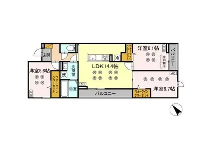 D-KISARIA WI(3LDK/3階)の間取り写真