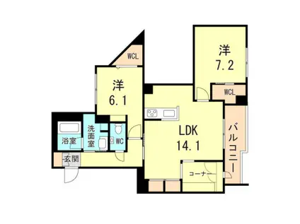 シャーメゾン甲子園口エスポアール(2LDK/2階)の間取り写真