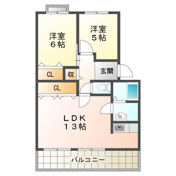 パラシオン有瀬(2LDK/1階)の間取り写真