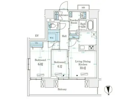 ハビテ本厚木(2LDK/2階)の間取り写真