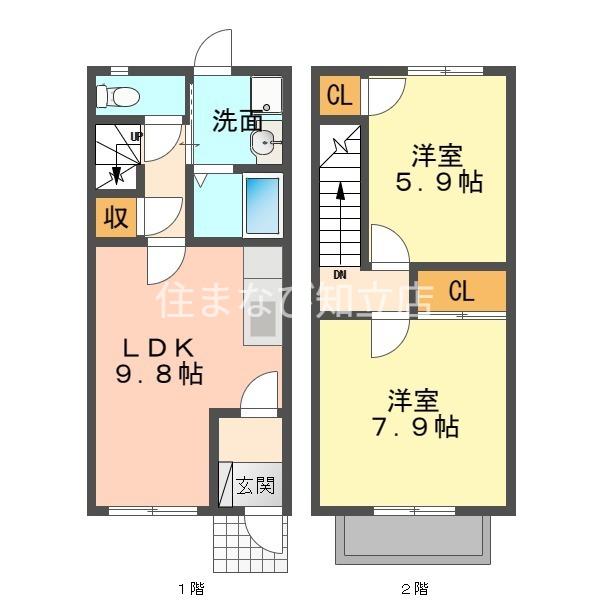 アゼリア荒井(2LDK/1階)の間取り写真