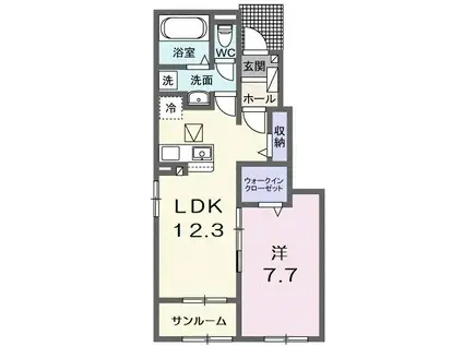 メゾンルミネ五個荘II(1LDK/1階)の間取り写真