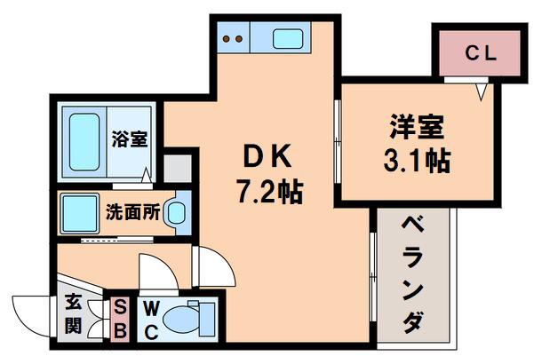 ジーメゾン桃谷(1DK/2階)の間取り写真