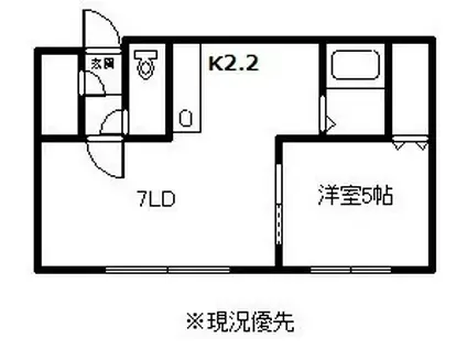 ＪＲ函館本線 旭川駅 車で8分 2階建 築23年(1DK/1階)の間取り写真
