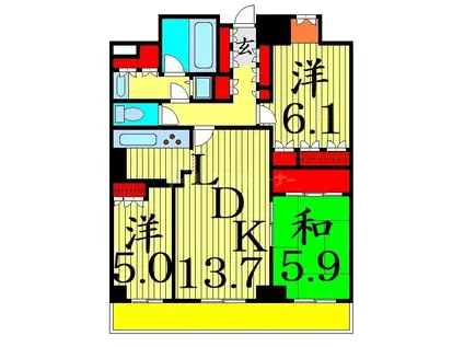 リーデンスタワー(3LDK/25階)の間取り写真