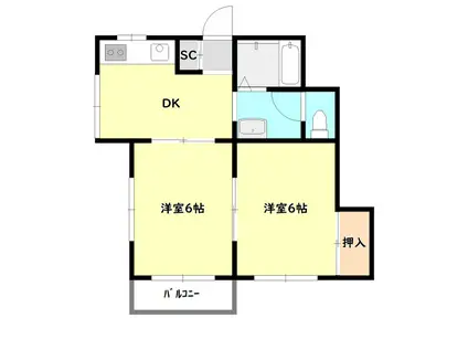 パレットハウス(2DK/1階)の間取り写真
